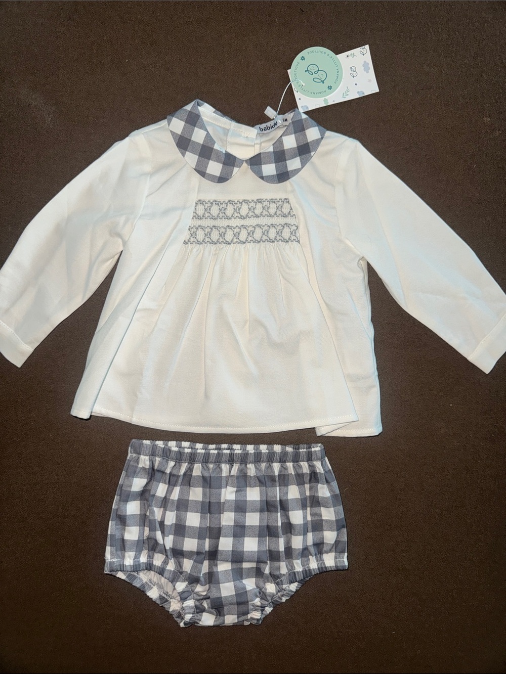 Classic White Top & Gray Gingham Bloomer Set - Baby Matching Outfit